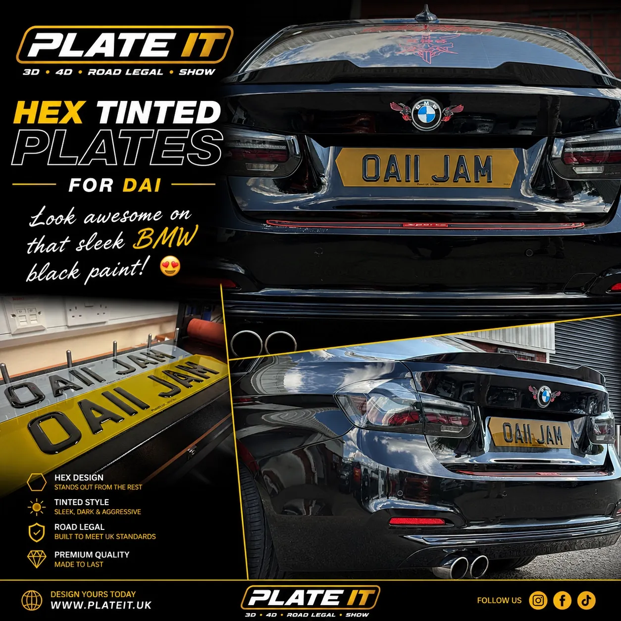Tinted hex number plate fitted to a BMW