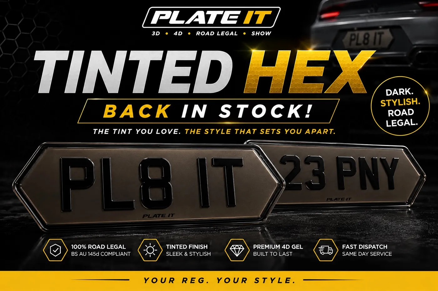 Tinted hex number plates by PlateIT UK
